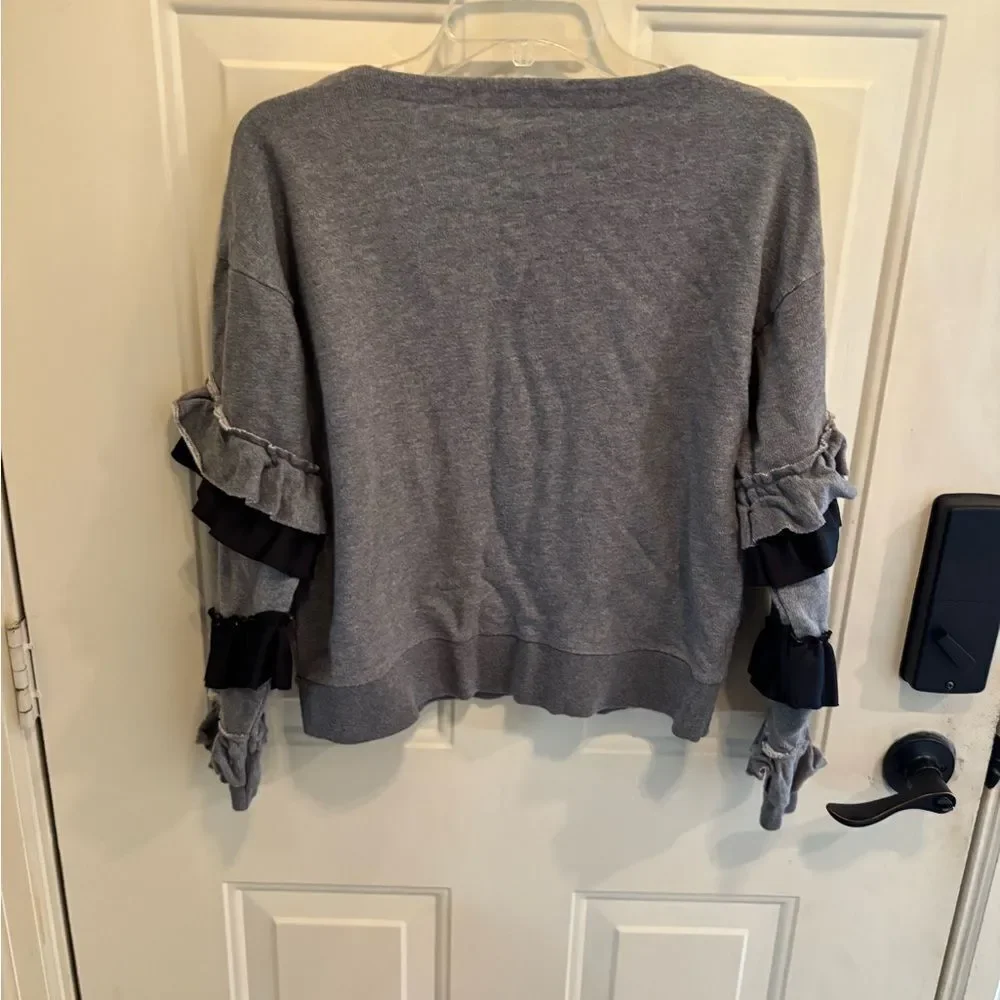 J. Crew Gray Knit Top with Ruffle Sleeves